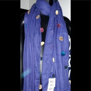 LULLA BY BINDYA BLUE LARGE POM POMS SCARF